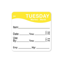 DissolveMark® 51mm Use By Labels - Tuesday (Yellow)