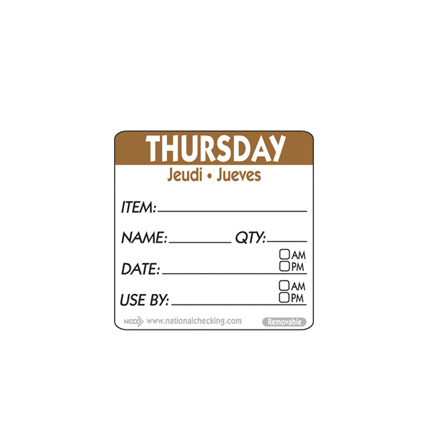 Thursday Food Label Sample Day Labels 50mm THURSDAY Removable Day Label - London Catering ...